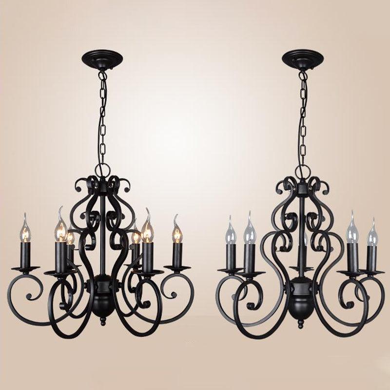 5/6 Lights Metal Pendant Chandelier Classic Black Swirled Arm - Rebooters
