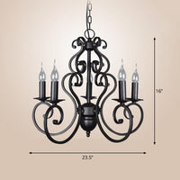 5/6 Lights Metal Pendant Chandelier Classic Black Swirled Arm - Rebooters