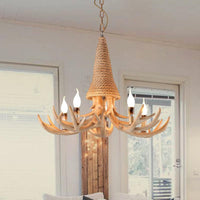 Beige Elk Shaped Chandelier Lamp Traditional Metal Rope Light - Rebooters