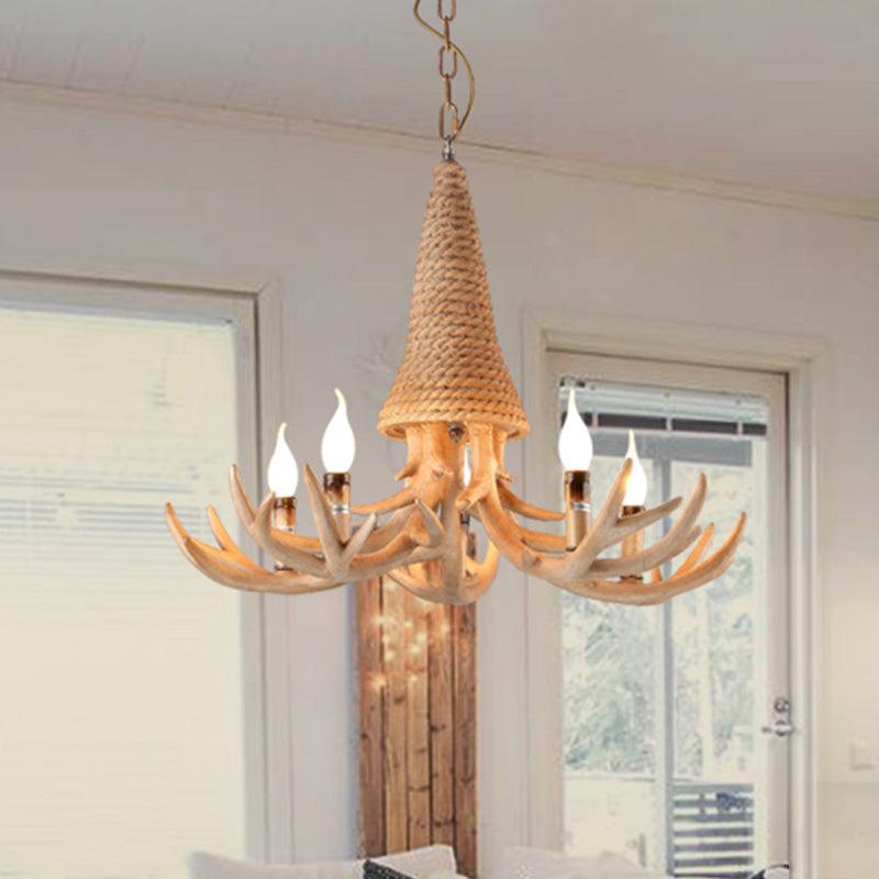 Beige Elk Shaped Chandelier Lamp Traditional Metal Rope Light - Rebooters