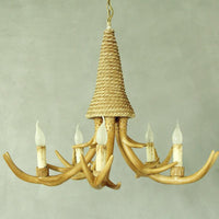 Beige Elk Shaped Chandelier Lamp Traditional Metal Rope Light - Rebooters