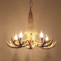 Beige Elk Shaped Chandelier Lamp Traditional Metal Rope Light - Rebooters