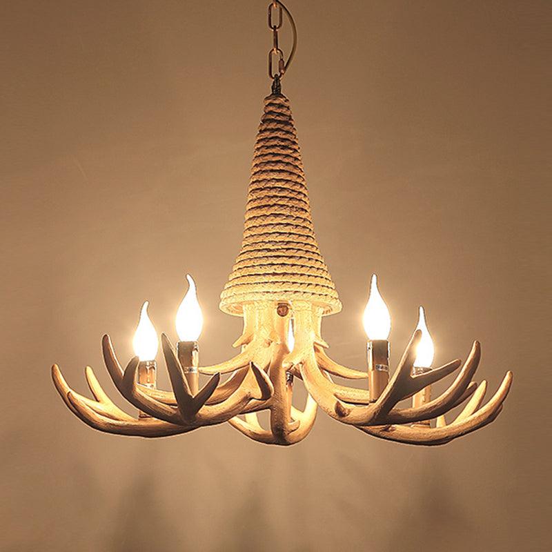Beige Elk Shaped Chandelier Lamp Traditional Metal Rope Light - Rebooters