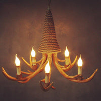 Beige Elk Shaped Chandelier Lamp Traditional Metal Rope Light - Rebooters