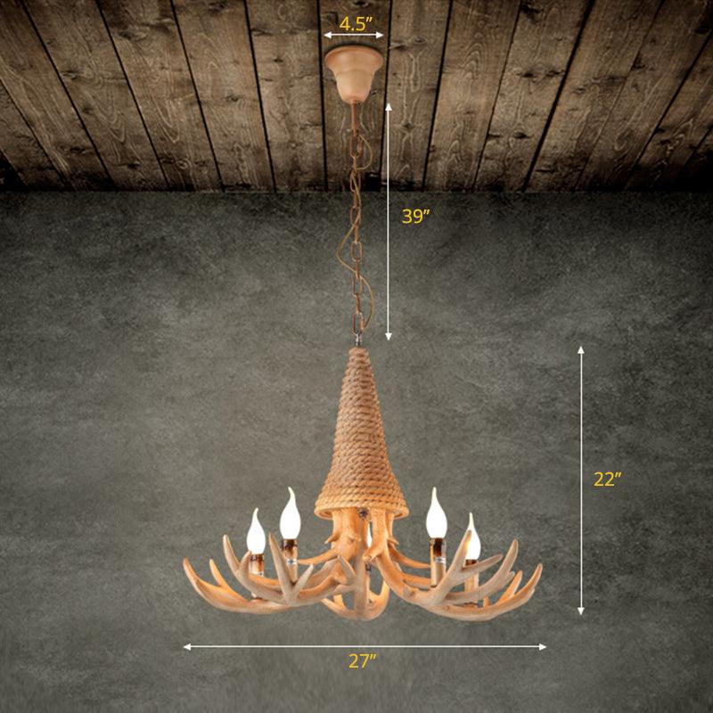 Beige Elk Shaped Chandelier Lamp Traditional Metal Rope Light - Rebooters