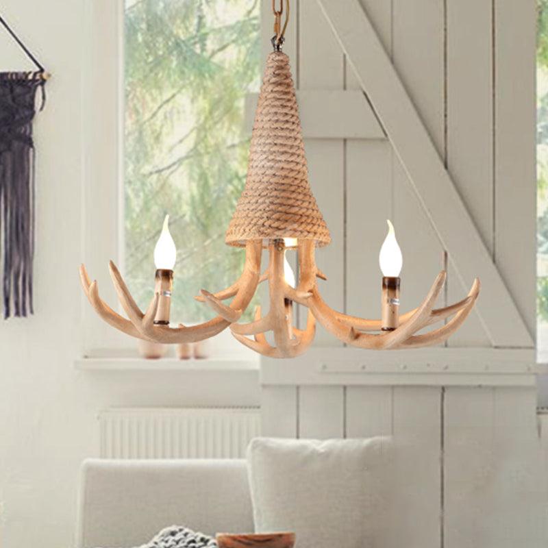 Beige Elk Shaped Chandelier Lamp Traditional Metal Rope Light - Rebooters