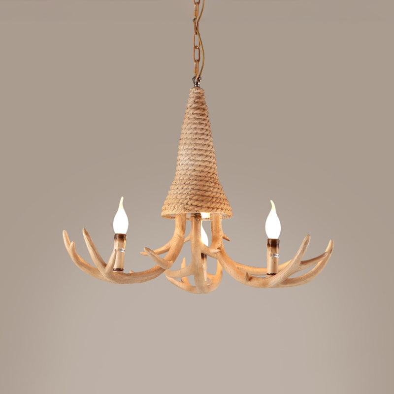 Beige Elk Shaped Chandelier Lamp Traditional Metal Rope Light - Rebooters