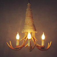 Beige Elk Shaped Chandelier Lamp Traditional Metal Rope Light - Rebooters