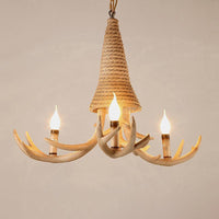 Beige Elk Shaped Chandelier Lamp Traditional Metal Rope Light - Rebooters