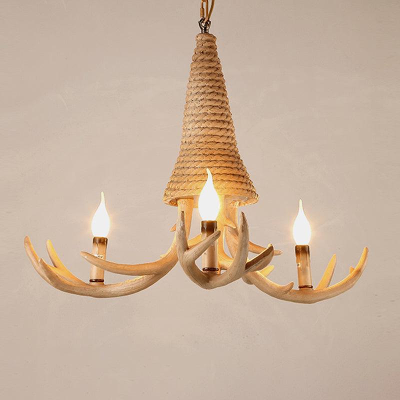 Beige Elk Shaped Chandelier Lamp Traditional Metal Rope Light - Rebooters