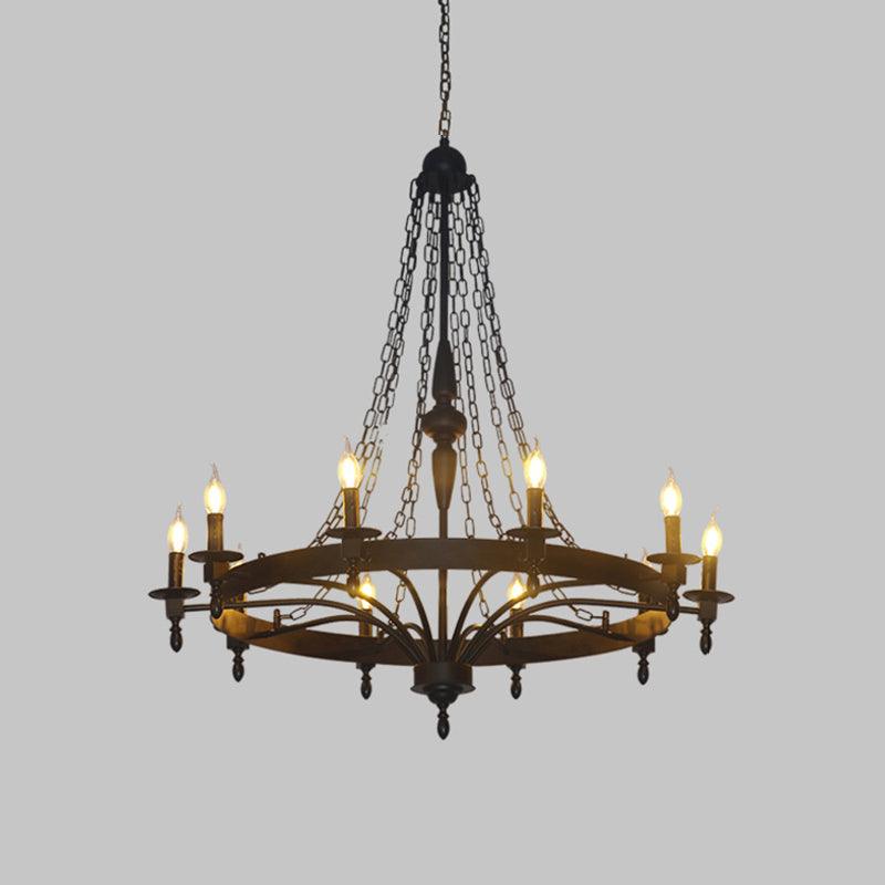 8 Lights Pendant Light Classic Wagon Wheel Metal Hanging Chandelier in Rust - Rebooters