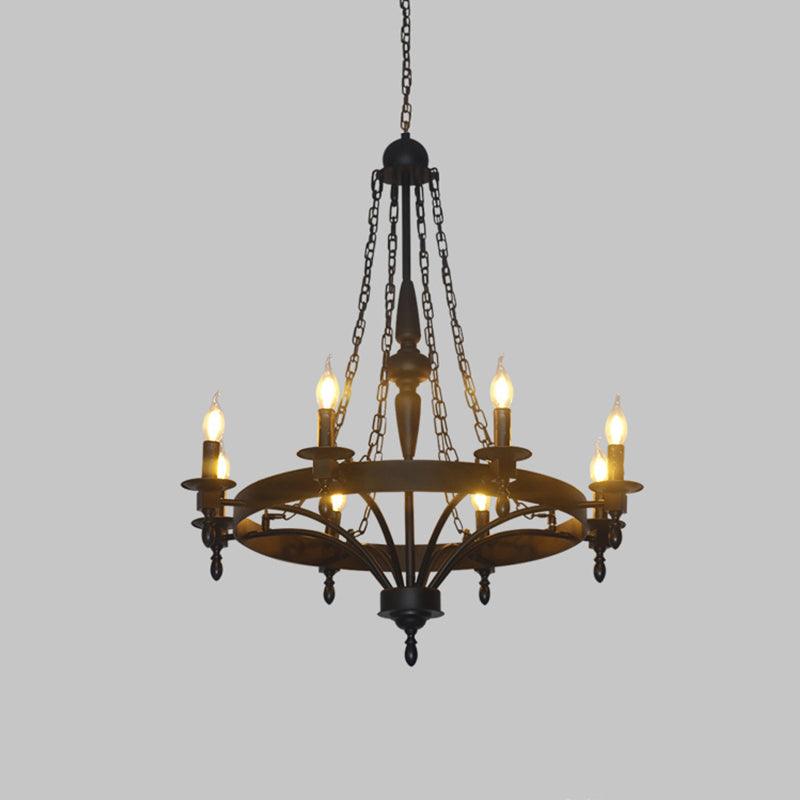 8 Lights Pendant Light Classic Wagon Wheel Metal Hanging Chandelier in Rust - Rebooters