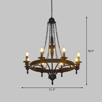 8 Lights Pendant Light Classic Wagon Wheel Metal Hanging Chandelier in Rust - Rebooters