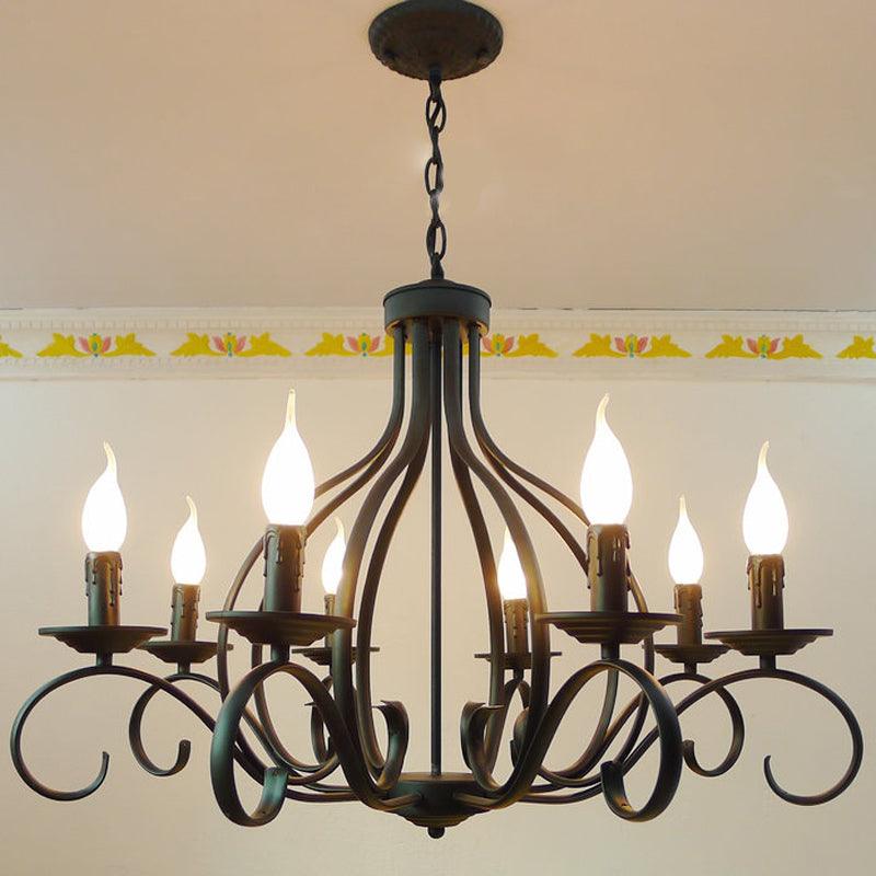 8 Lights Metal Hanging Chandelier Traditional Black Candle-Style Fixture - Rebooters