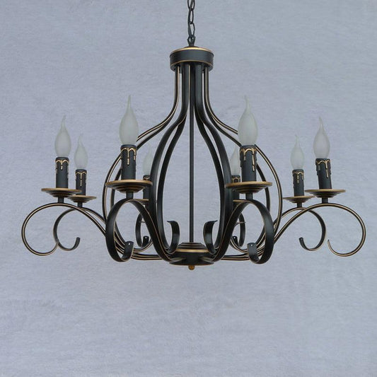 8 Lights Metal Hanging Chandelier Traditional Black Candle-Style Fixture - Rebooters