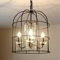 4 Lights Pendant Light Classic Birdcage Chandelier Black Crystal - Rebooters