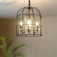 4 Lights Pendant Light Classic Birdcage Chandelier Black Crystal - Rebooters
