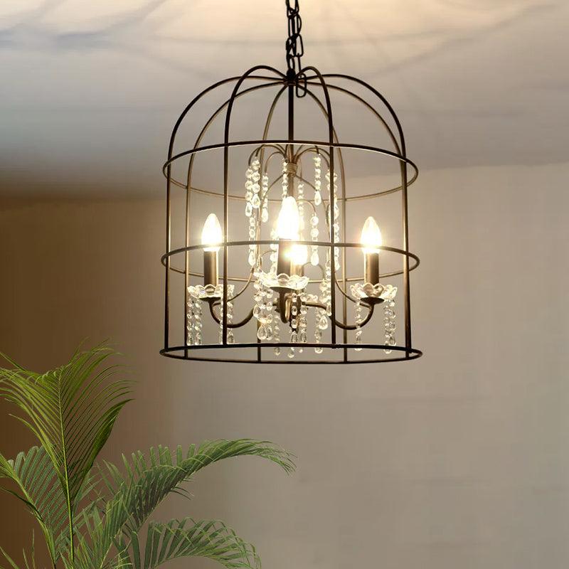 4 Lights Pendant Light Classic Birdcage Chandelier Black Crystal - Rebooters