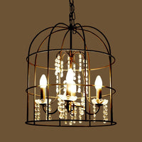 4 Lights Pendant Light Classic Birdcage Chandelier Black Crystal - Rebooters