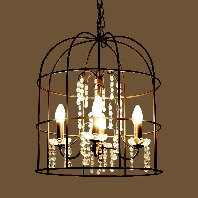 4 Lights Pendant Light Classic Birdcage Chandelier Black Crystal - Rebooters