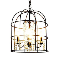 4 Lights Pendant Light Classic Birdcage Chandelier Black Crystal - Rebooters