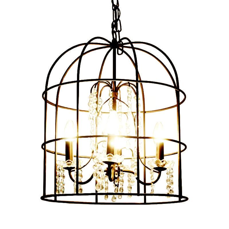 4 Lights Pendant Light Classic Birdcage Chandelier Black Crystal - Rebooters