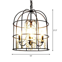 4 Lights Pendant Light Classic Birdcage Chandelier Black Crystal - Rebooters