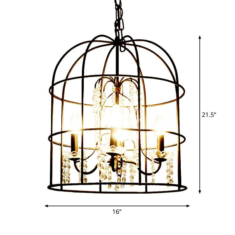4 Lights Pendant Light Classic Birdcage Chandelier Black Crystal - Rebooters