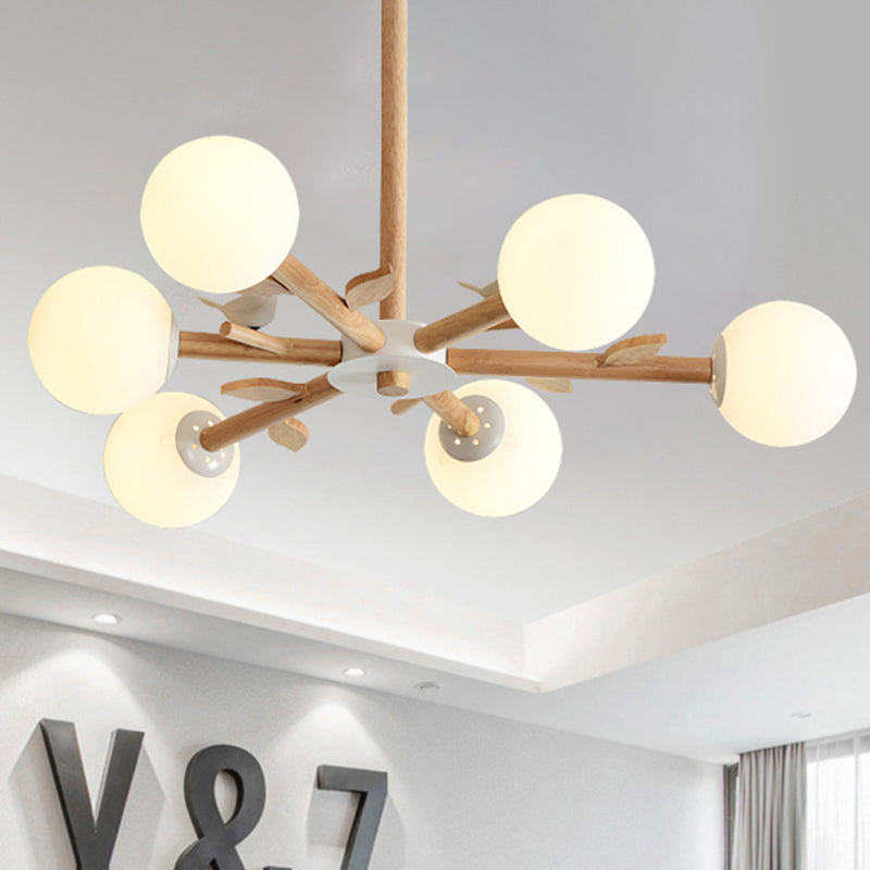 Orb Shade Bedroom Chandelier with Bird Wood Glass Light - Rebooters