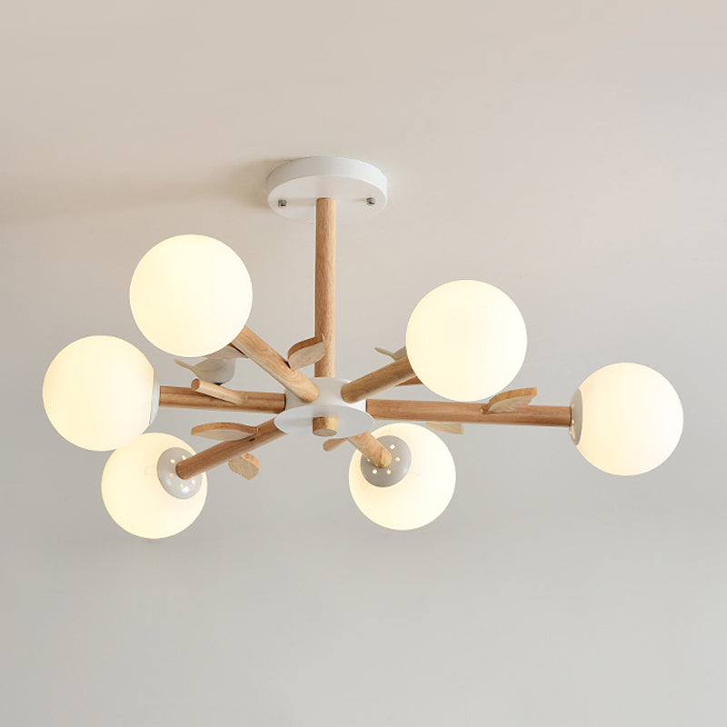 Orb Shade Bedroom Chandelier with Bird Wood Glass Light - Rebooters