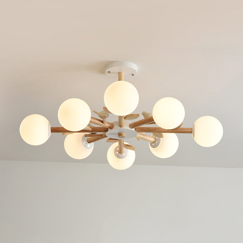 Orb Shade Bedroom Chandelier with Bird Wood Glass Light - Rebooters