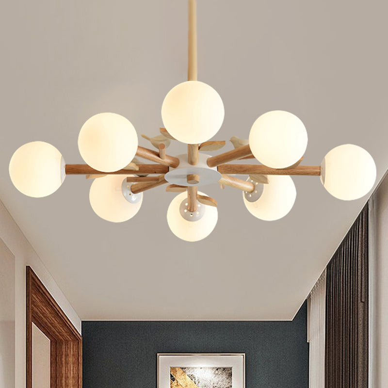 Orb Shade Bedroom Chandelier with Bird Wood Glass Light - Rebooters