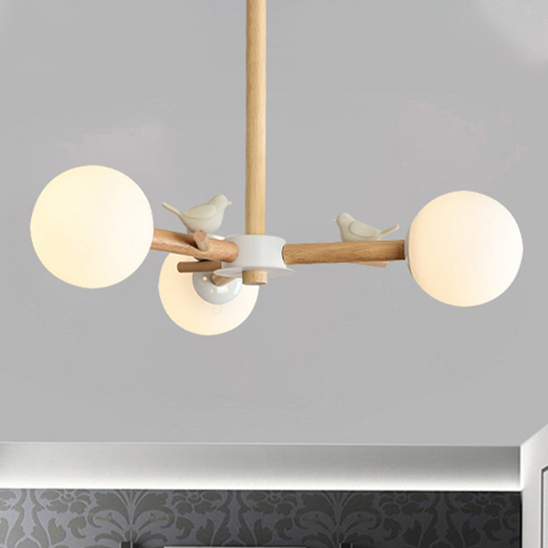 Orb Shade Bedroom Chandelier with Bird Wood Glass Light - Rebooters