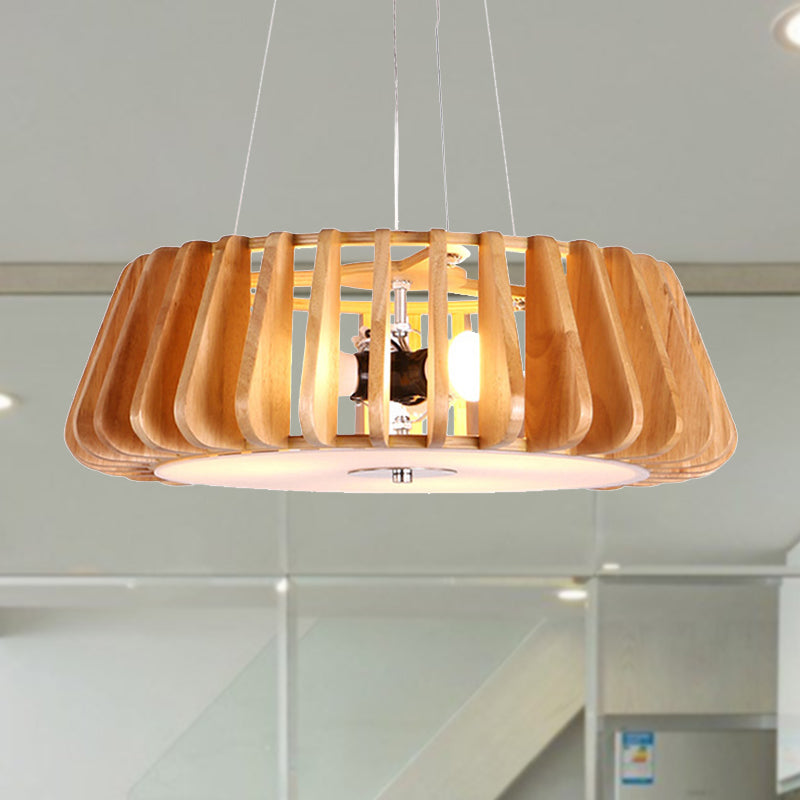 Wooden Drum Hanging Chandelier Contemporary Triple Light Pendant - Rebooters