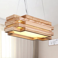 5-Tier Rectangle Hanging Light Wood Nordic Stylish LED Pendant Light in Beige for Tea Station - Rebooters