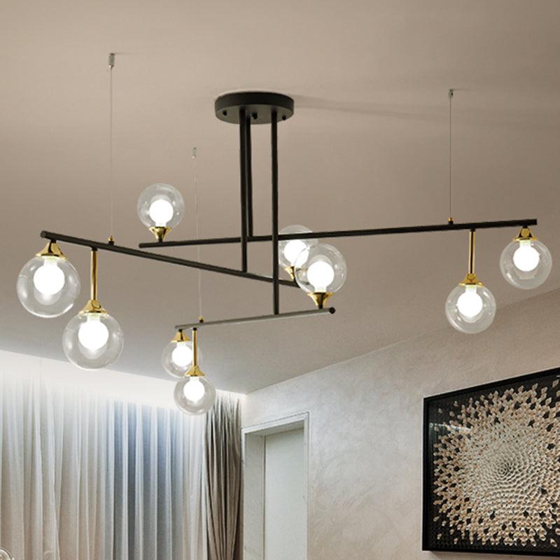 2-Tier Line Chandelier Simple Stylish Metallic Hanging Light in Black for Meeting Room Office - Rebooters