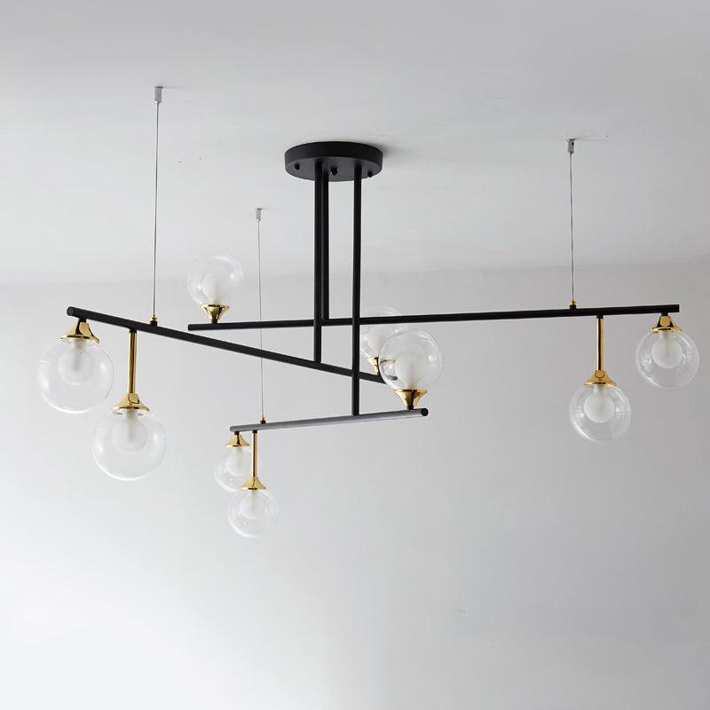 2-Tier Line Chandelier Simple Stylish Metallic Hanging Light in Black for Meeting Room Office - Rebooters