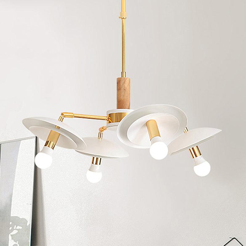 2 Tiers Hemisphere Hanging Light Simple Style Metal 4/6 Lights White Chandelier - Rebooters