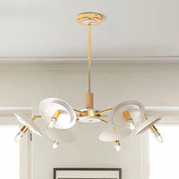 2 Tiers Hemisphere Hanging Light Simple Style Metal 4/6 Lights White Chandelier - Rebooters