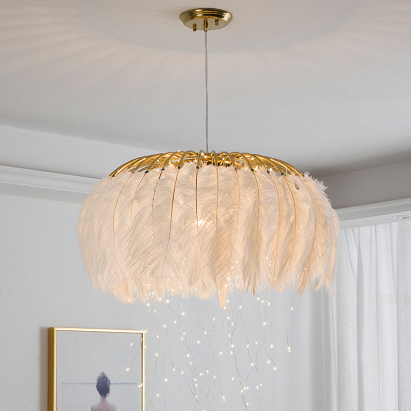 Nordic Circular Hanging Light Fixture Feather Chandelier - Rebooters