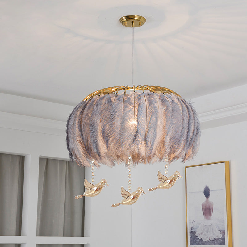 Nordic Circular Hanging Light Fixture Feather Chandelier - Rebooters