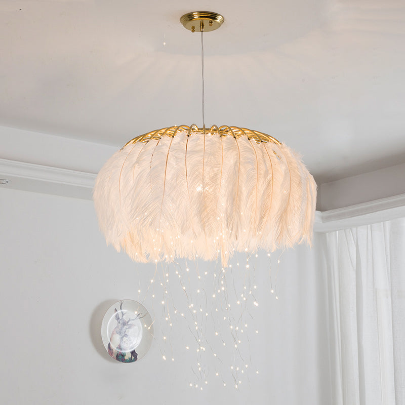 Nordic Circular Hanging Light Fixture Feather Chandelier - Rebooters