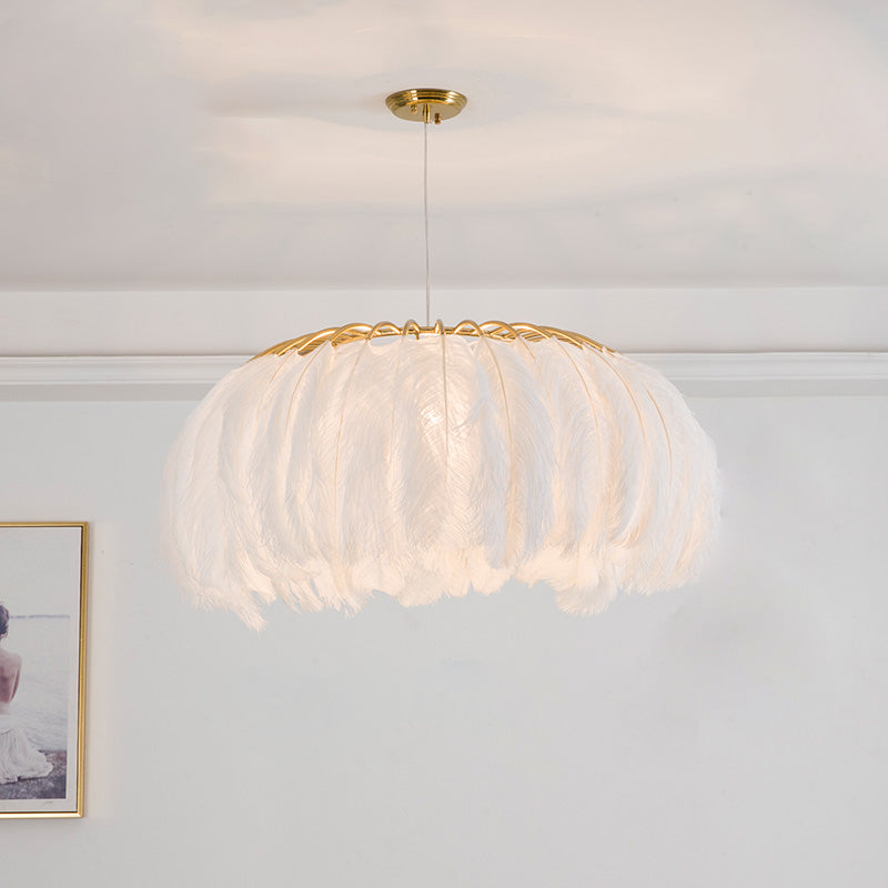 Nordic Circular Hanging Light Fixture Feather Chandelier - Rebooters