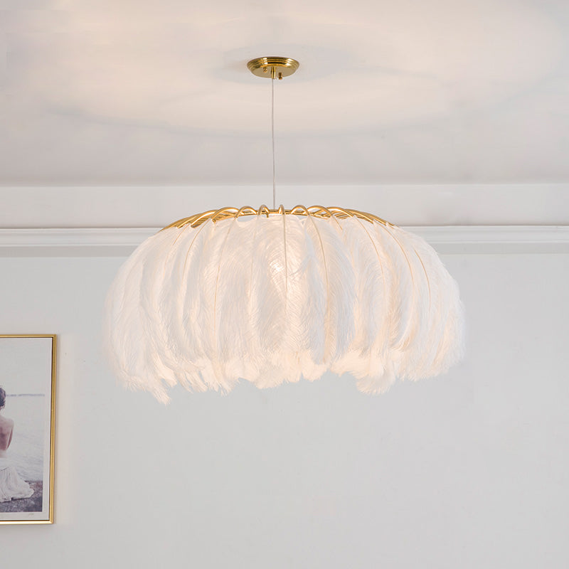 Nordic Circular Hanging Light Fixture Feather Chandelier - Rebooters