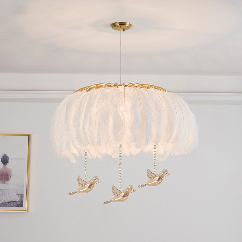 Nordic Circular Hanging Light Fixture Feather Chandelier - Rebooters