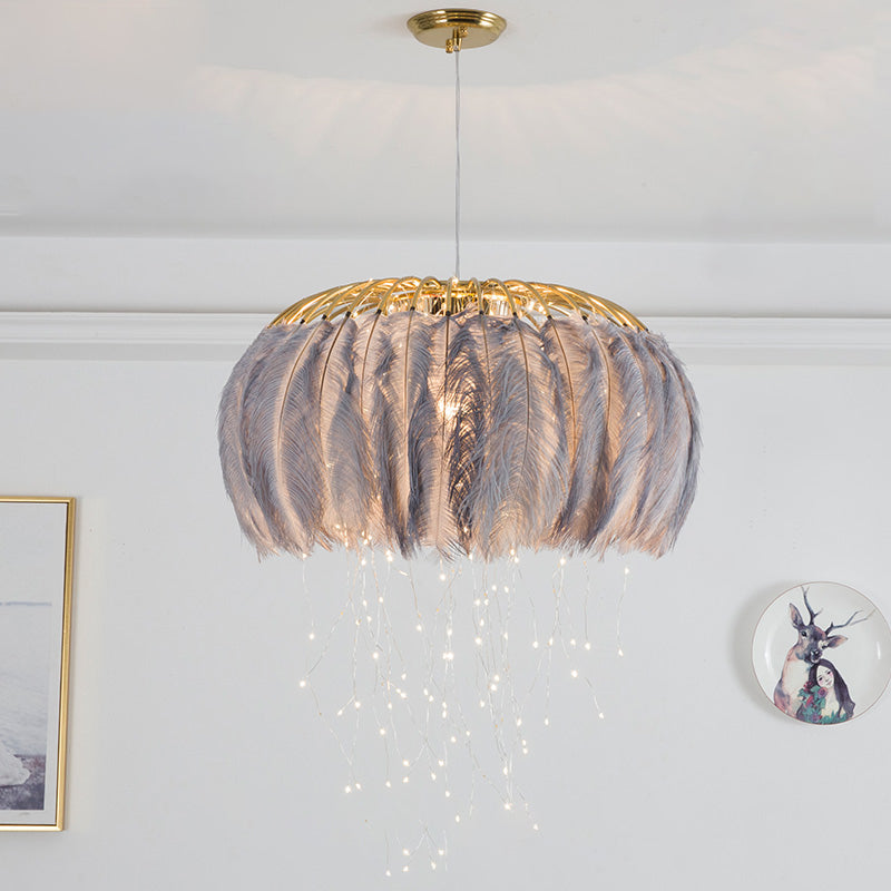 Nordic Circular Hanging Light Fixture Feather Chandelier - Rebooters