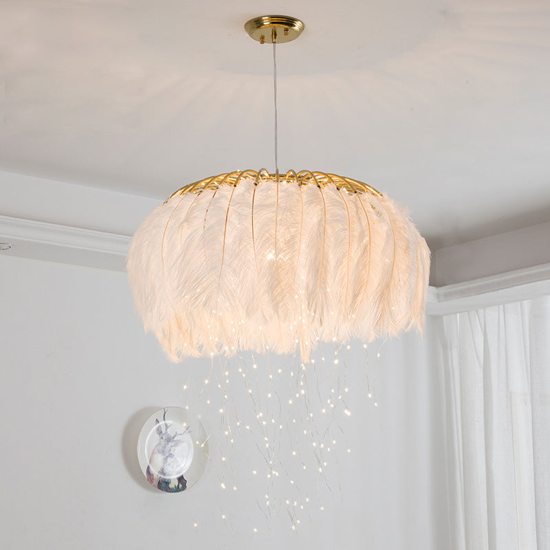 Nordic Circular Hanging Light Fixture Feather Chandelier - Rebooters