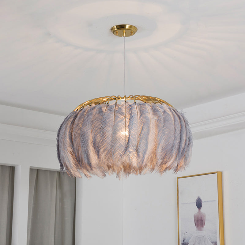 Nordic Circular Hanging Light Fixture Feather Chandelier - Rebooters