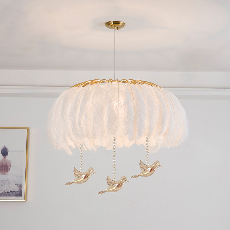 Nordic Circular Hanging Light Fixture Feather Chandelier - Rebooters