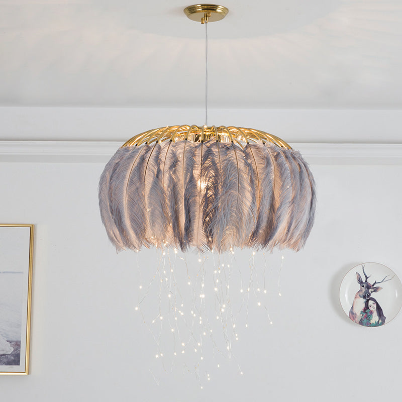 Nordic Circular Hanging Light Fixture Feather Chandelier - Rebooters